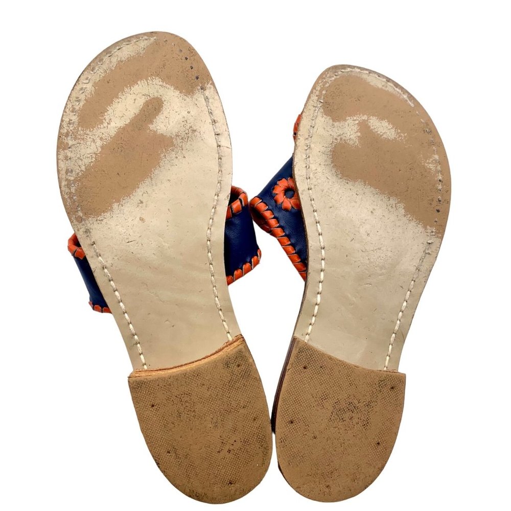 Jack Rogers Navajo Rattan Open Toe Slide On Sandals Midnight Blue Red 6 Leather - Picture 7 of 10